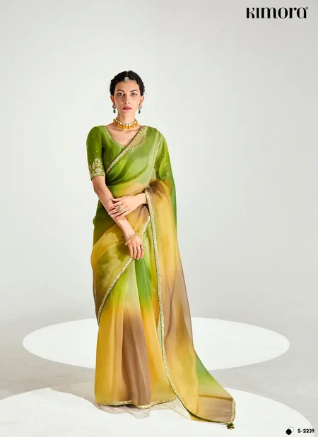 Green Colour Runway X Rangrez By Kimora Organza Tissue With Heavy Work Designer Saree S-2239